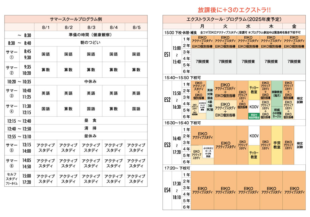 エクストラスクール・プログラム(2021年度)　サマースクールプログラム例